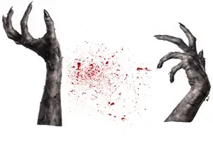Mão de zumbi usada como comparação visual com os dedos da gravura